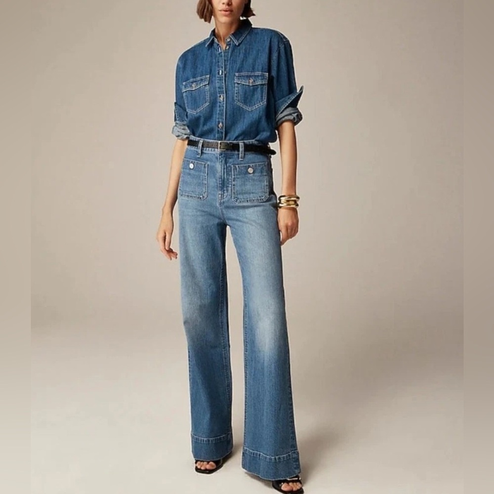 READ! NWT J CREW High Rise Wide Leg Sailor Denim Trouser Jeans 1996 Dani Wash